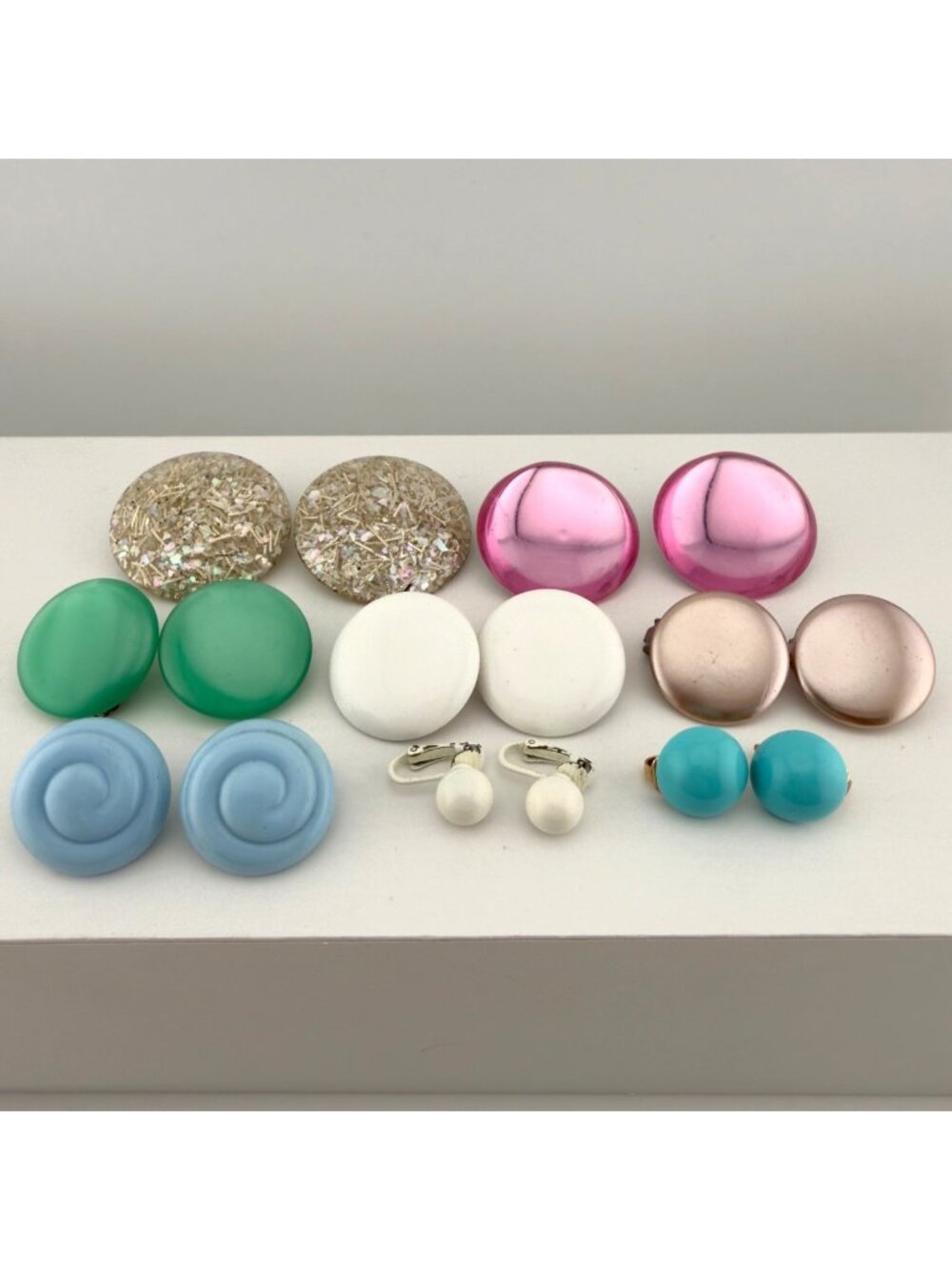 Vintage Clip-On Earrings Lot Button Confetti Lucite Multicolor